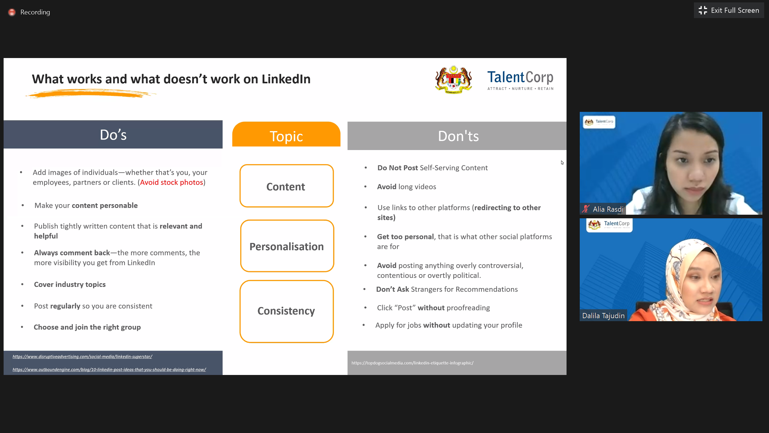 LinkedIn is a powerful networking tool which you can use to your advantage. Screenshots from TalentCorp’s Career Comeback Programme webinars.