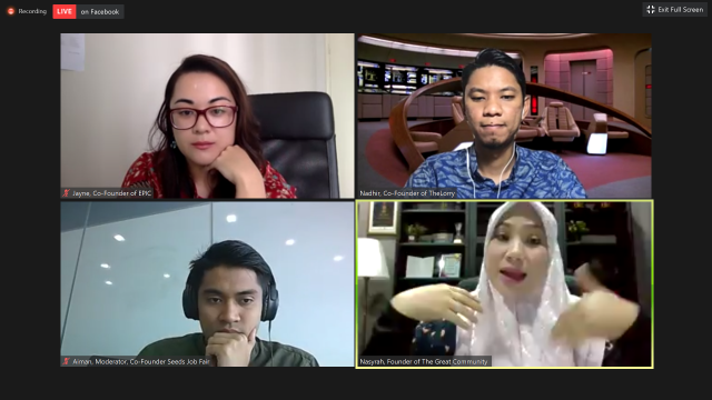 Speakers of the “You’re the Boss” forum shared their personal experiences on starting a business (from left: Jayne Kennedy, Nadhir Ashafiq, Aiman Azfar, Nasyrah Zainuddin).