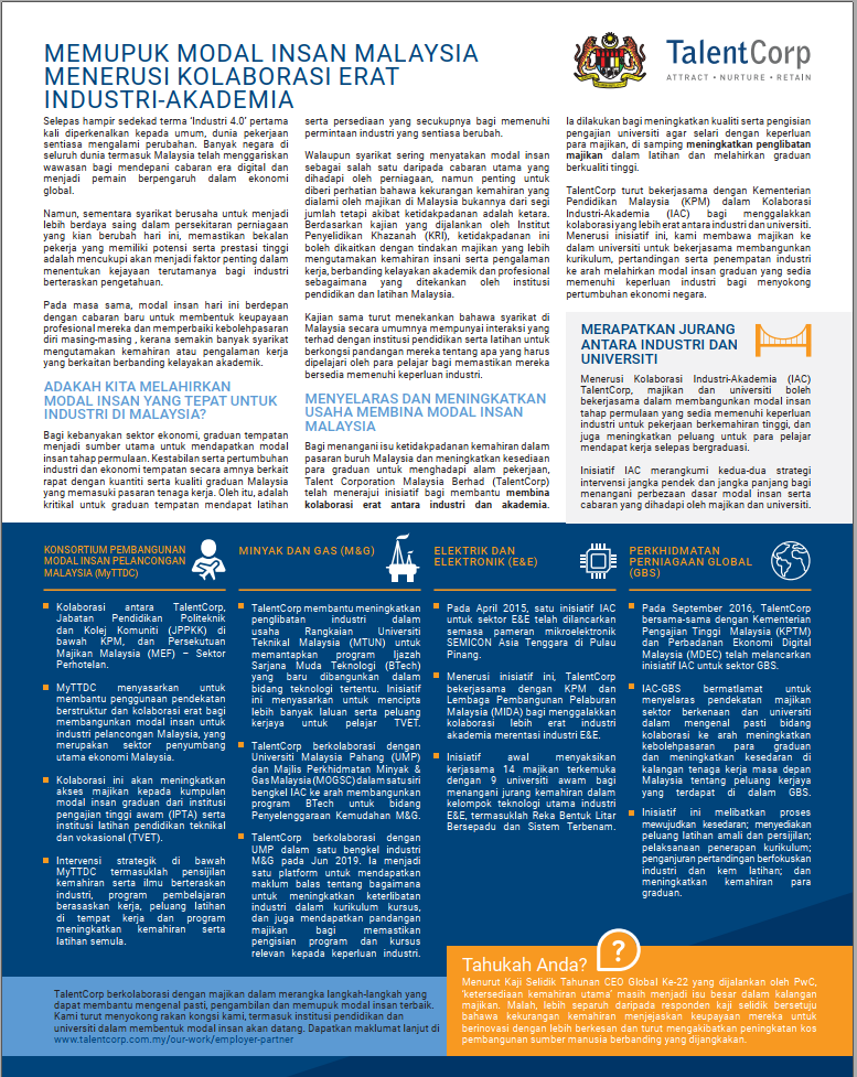 Memupuk Modal Insan Malaysia Menerusi Kolaborasi Erat Industri-Akademia